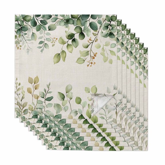 Eucalyptus Cloth Napkins, Rustic Chic Greenery Plant Round Weeping Leaf Washable and Reusable Dinner Napkins Set of 8, Table Napkin for Kitchen Party Birthday Wedding Hotel Housewarming 20"x20"