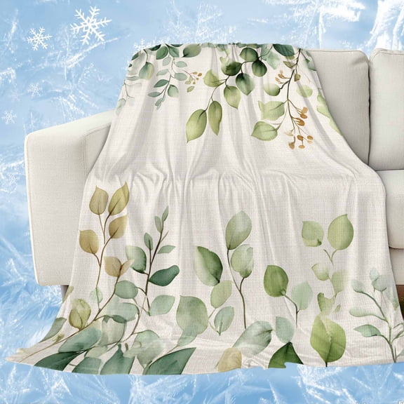 Eucalyptus Cooling Blanket,Lightweight Breathable Summer Throw Blanket with Double Sided Cold Effect,Rustic Chic Greenery Plant Round Weeping Leaf Picnic Blankets Bed Sheet for Hot Sleepers 30"x40"