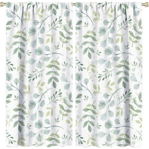 Eucalyptus Curtains Green Leaves Sage Spring Botanical Blackout Print Rod Pocket Window Drapes for Bedroom Living Room 42x54in