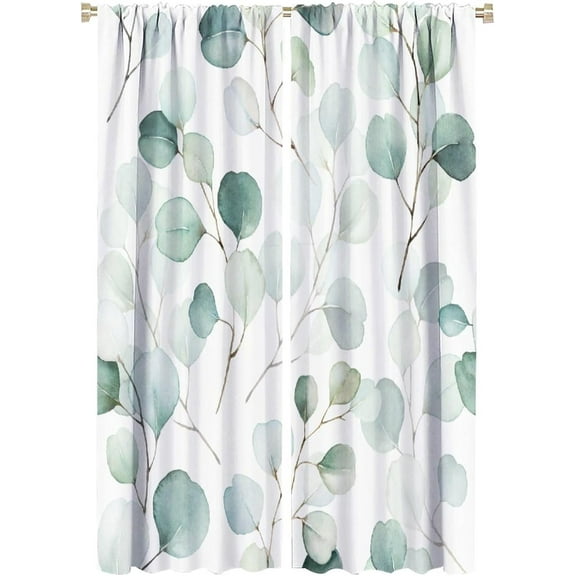 Eucalyptus Curtains Green Leaves Spring Botanical Blackout Print Rod Pocket Window Drapes for Bedroom Living Room 52x84in