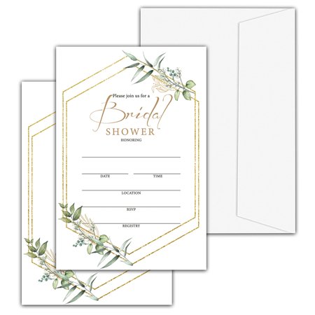 Eucalyptus Elegance Bridal Shower Invitations Set - 25 Fill-in Invites with Envelopes for Wedding Reception, Engagement, and Bachelorette Celebrations