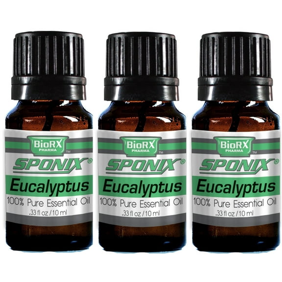 Eucalyptus Essential Oil 10 mL (1/3 Oz) Pack of 3 for Aromatherapy - Premium Grade - Made with 100% Pure Therapeutic Grade Essential Oils by Sponix Set of 3