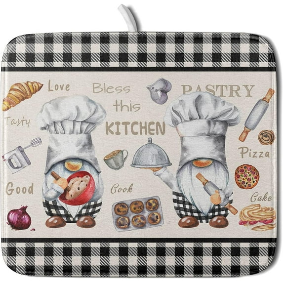 Eucalyptus Fall Dish Drying Mat 18x24 Inches, Autumn Harvest Orange Green Watercolor Leaves Large Absorbent Tableware Dishes Pad Rack Drainer Mat for Kitchen Counter