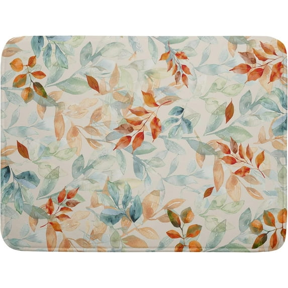 Eucalyptus Fall Dish Drying Mat 18x24 Inches, Autumn Harvest Orange Green Watercolor Leaves Large Absorbent Tableware Dishes Pad Rack Drainer Mat for Kitchen Counter