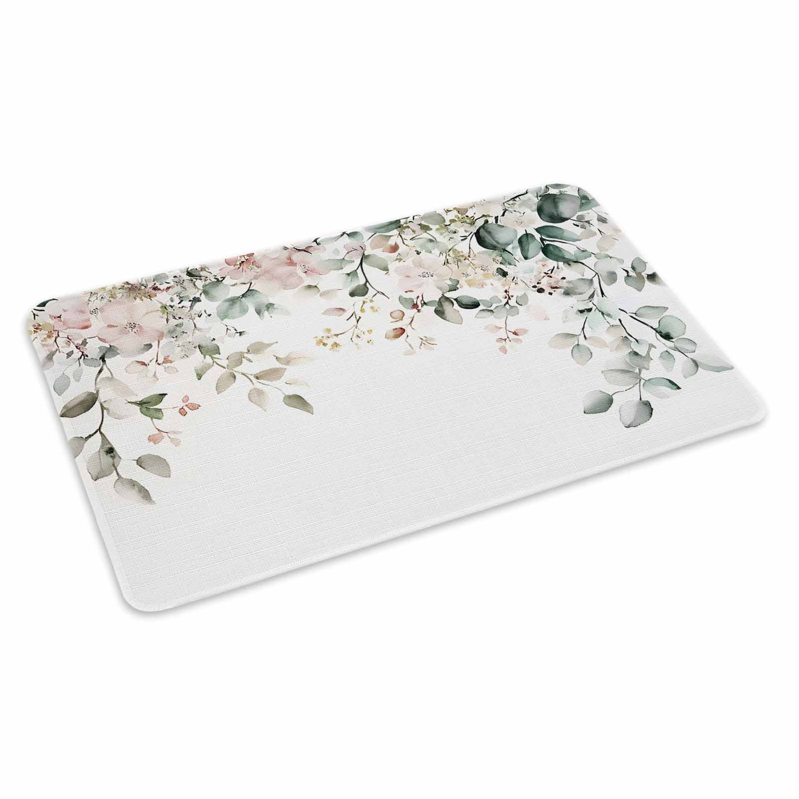 Eucalyptus Floral Doormat Outdoor Entrance 24"x36", Spring Summer Botanical Absorb Moisture Dirt Door Mats, Non-Slip Rubber Backing Floor Mats Indoor, Low-Profile Front Door Rugs