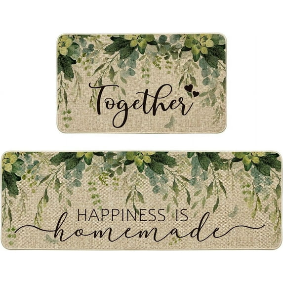 Eucalyptus Floral Leaves Kitchen Mats Set of 2, Spring Home Decor Low-Profile Kitchen Rugs for Floor - 17x29 and 17x47 Inch