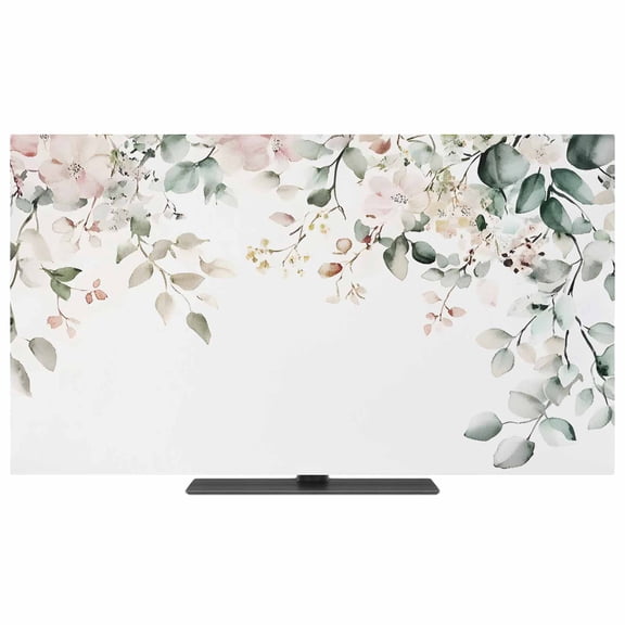 Eucalyptus Floral TV Dust Cover, Stretchable TV Screen Desktop Computer Protector Cover, Spring Summer Botanical Television Dustproof Slipcover Indoor Outdoor Decor for 19–24 Inch Flat or Curved TVs