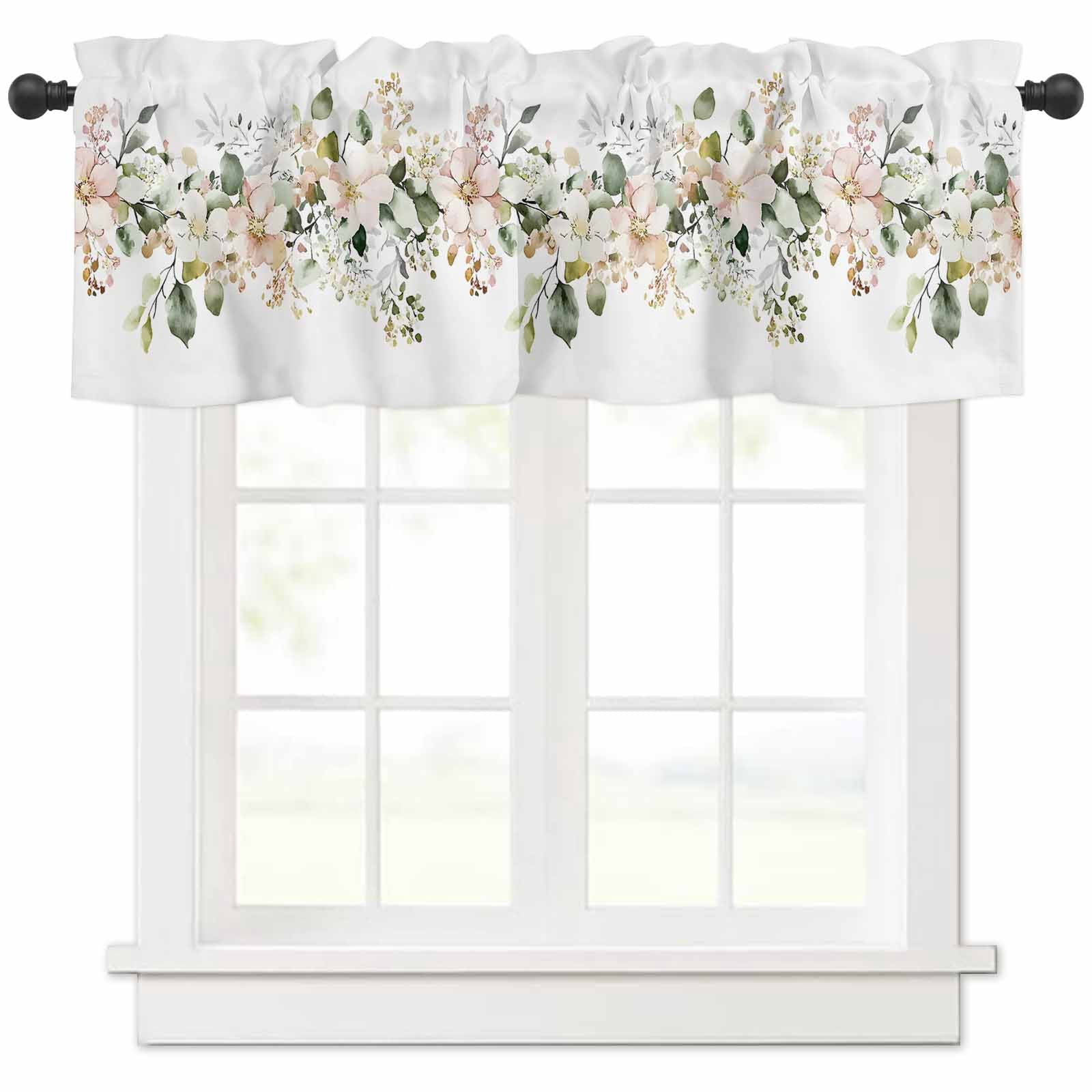 Eucalyptus Floral Valances for Windows Farmhouse Kitchen Curtains ...