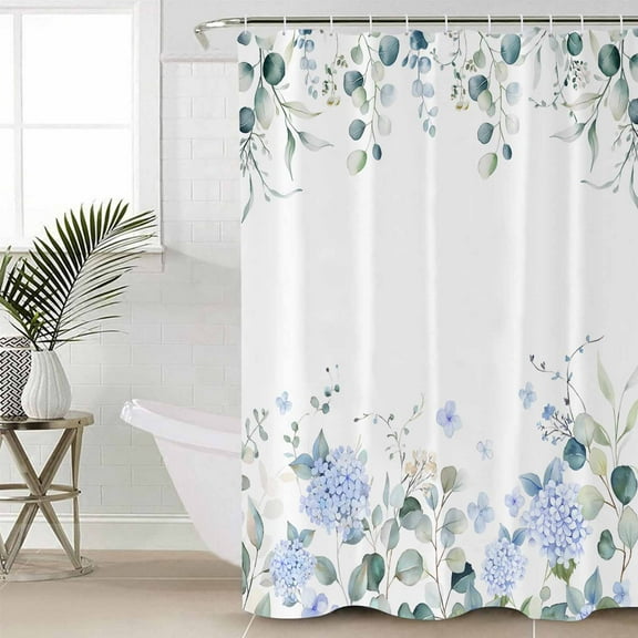 Eucalyptus Flower Bathroom Curtain 72 Inch Shower Stall Curtain with Hooks, Sage Green Leaf Blue Floral Watercolor Waterproof Polyester Bath Curtain Washable Bathtub Curtain 36''x 72''