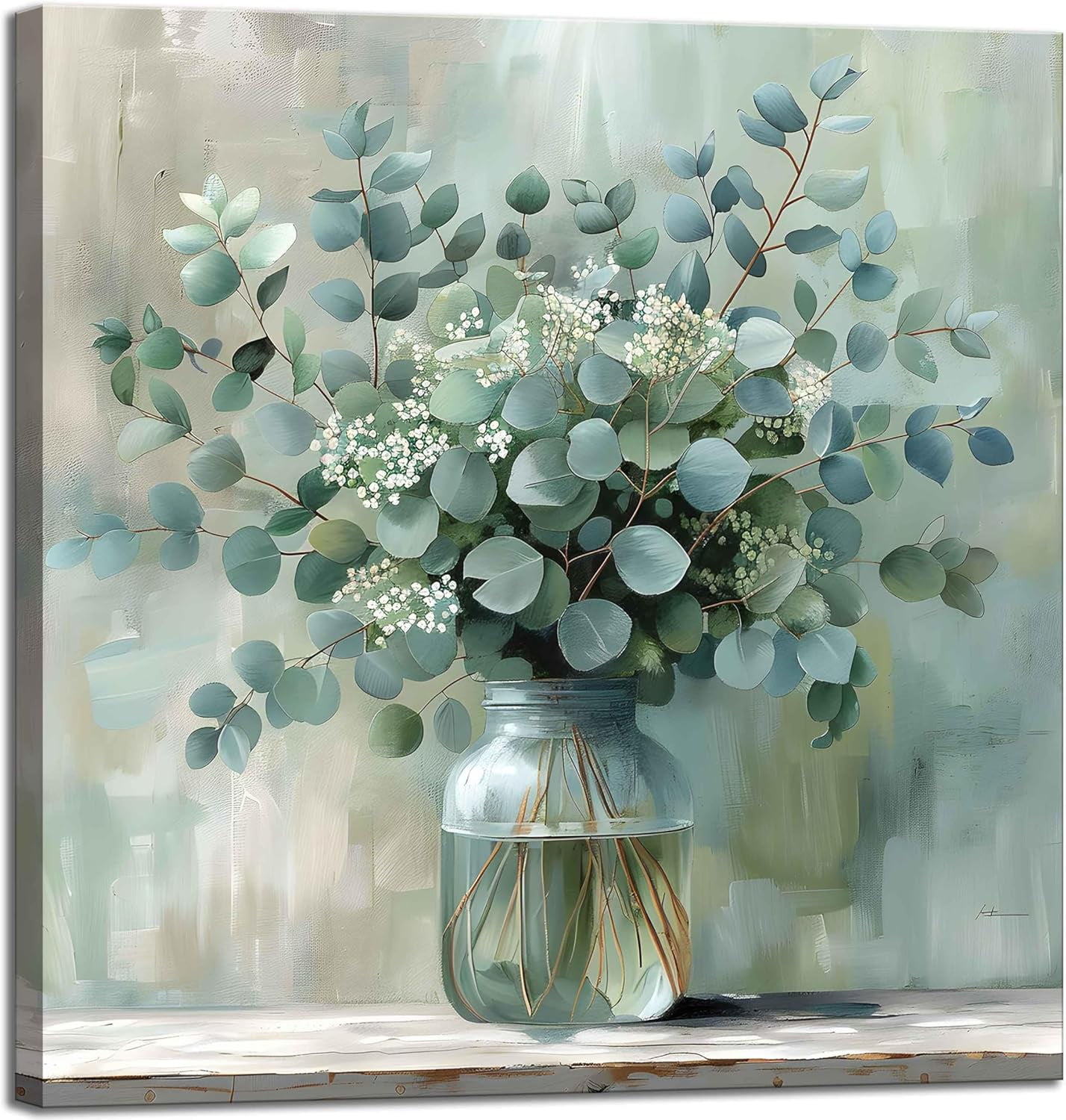 Eucalyptus Flower Glass Vase Canvas Wall Art Bathroom Decor Country ...