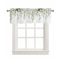 Eucalyptus Flower Linen Curtain Valance for Bedroom/Bathroom/Kitchen/Office/Living/Dining Room Window,Rustic Chic Green Leaves White Rod Pocket Topper Decorative Cafe Drapes Panel 42"x18"