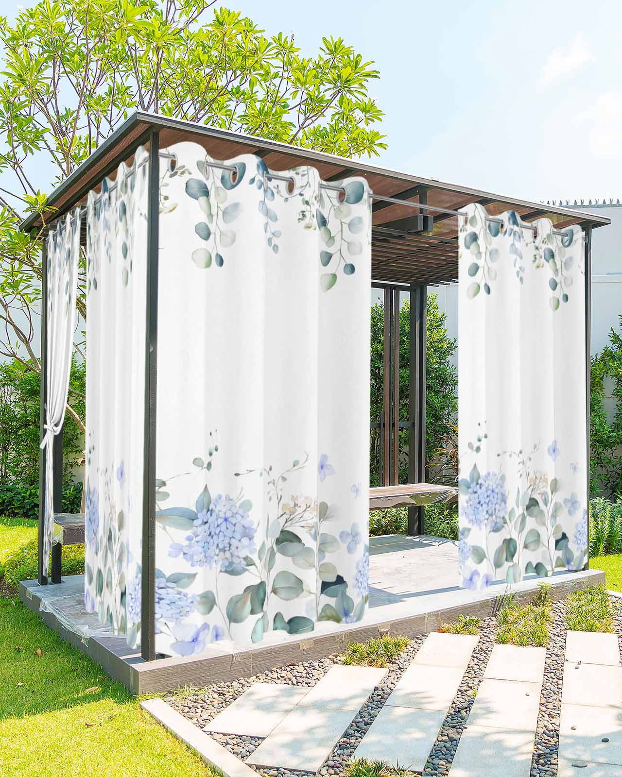 Eucalyptus Flower Outdoor Curtains for Patio Waterproof,Sage Green Leaf ...