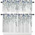 thumbnail image 1 of Eucalyptus Flowers Kitchen Curtains, Botanical Floral Leaves Gray Plaid 3-Piece Kitchen Curtain Valance and Tiers Set 24 Inch Length, Rod Pocket Half Window Curtains for Cafe Living Room Bathroom, 1 of 6