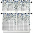 thumbnail image 1 of Eucalyptus Flowers Kitchen Curtains, Botanical Floral Leaves Gray Plaid 3-Piece Kitchen Curtain Valance and Tiers Set 24 Inch Length, Rod Pocket Half Window Curtains for Cafe Living Room Bathroom, 1 of 6
