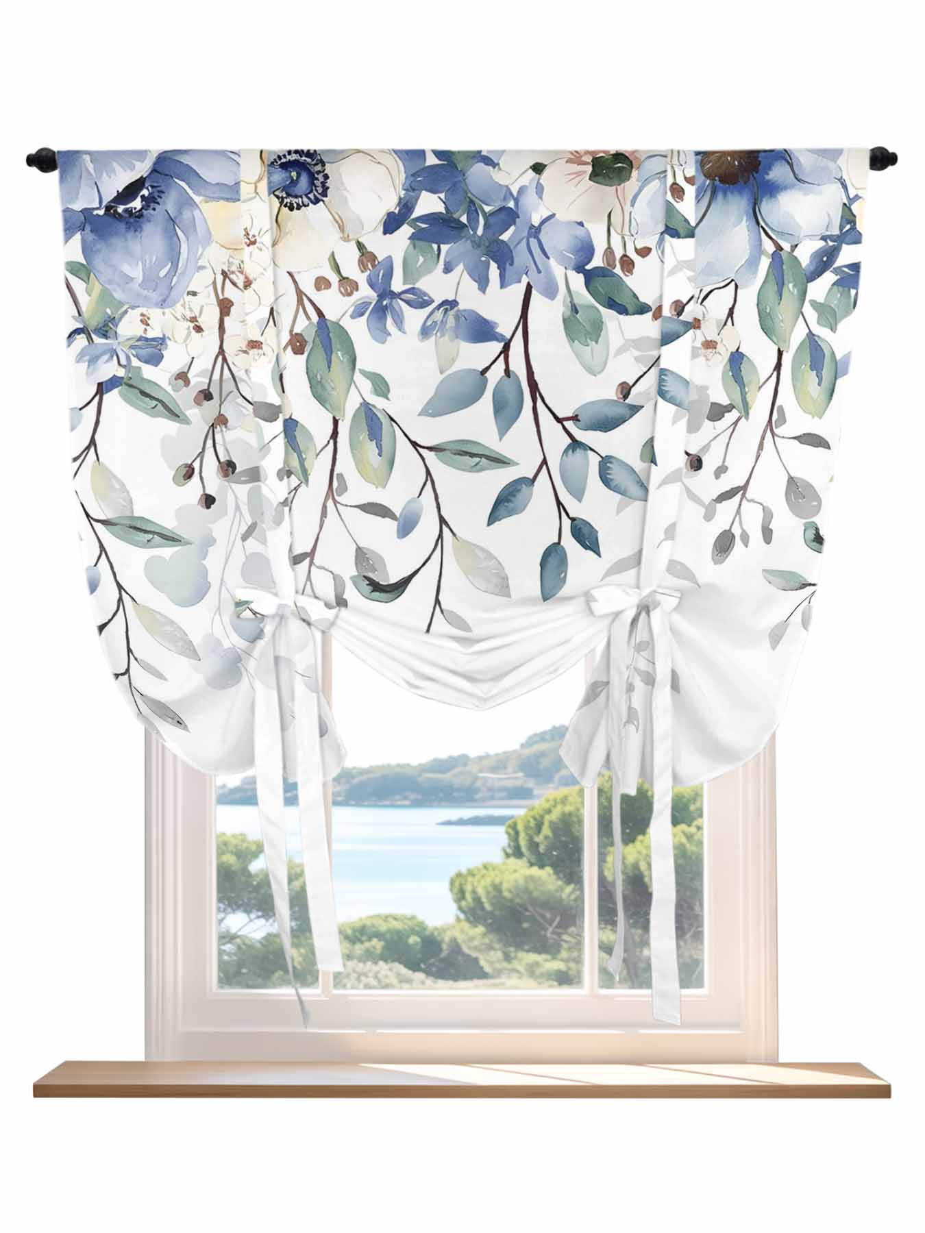 Eucalyptus Flowers Tie Up Curtains for Windows 63 Inch Length Balloon ...