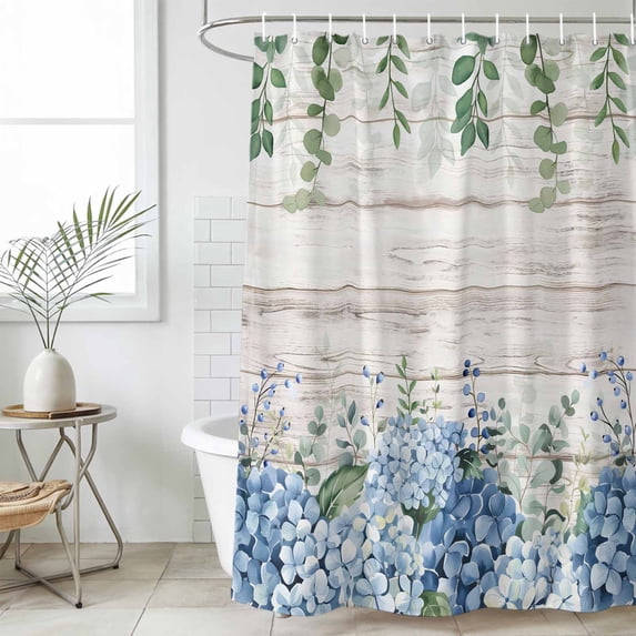 Eucalyptus Flowers Waterproof Fabric Shower Curtain,Blue Floral Green Vintage Wood Grain Waterproof Fabric Shower Curtain for Bathroom Curtains Bathtubs Shower Curtains with 12 Hooks Extra Long 72x84