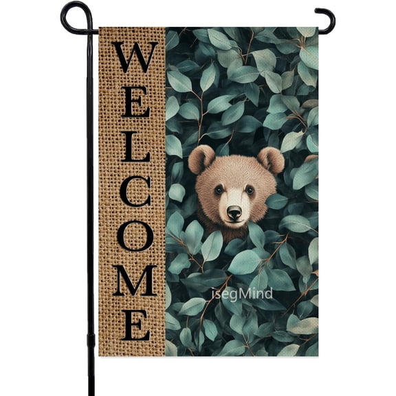 Eucalyptus Garden Flag Spring Summer Floral Welcome Bear Garden Flag 12x18 Inch Double Sided Outside, Seasonal Farmhouse Yard Outdoor Yard Flag (3109)