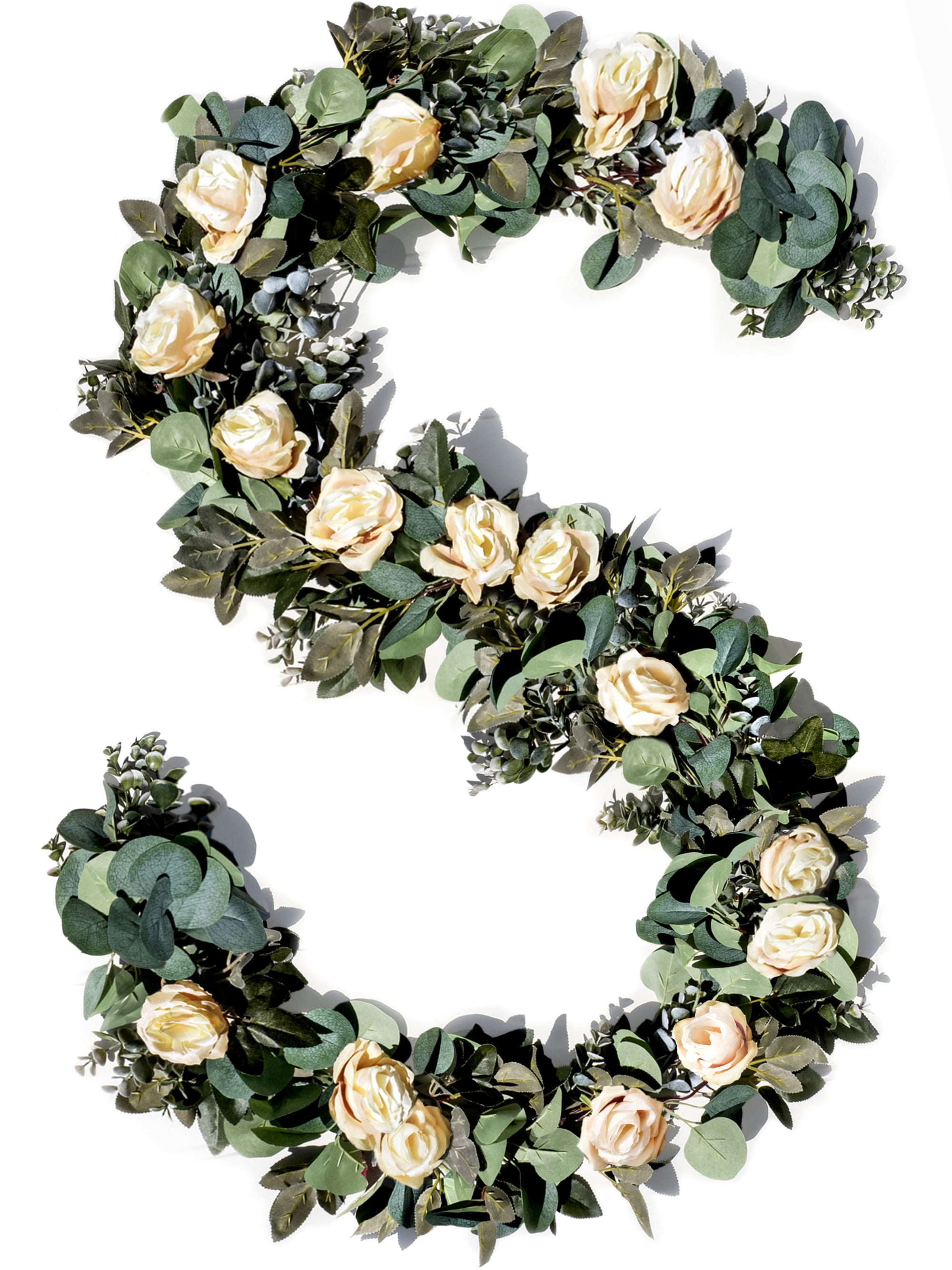 Eucalyptus Garland with 17 Ivory Roses Lush, Natural Looking Flower