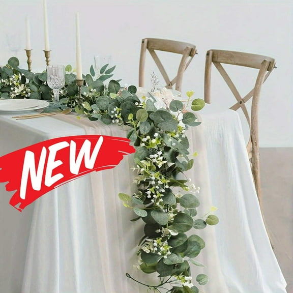Eucalyptus Garland 6FT Artificial Ivy Greenery Fake Silver Dollar Eucalyptus Leaves Vines Centerpiece Table Decor Rose Flower Garland Spring Green Vine Wedding Home Mantle Party Decor Indoor/Outdoor