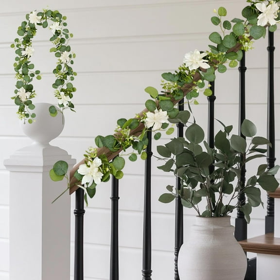Eucalyptus Garland, Artificial Greenery Garland Flower, Green Spring Garland Wreath Vines Decorations, Fake Eucalyptus Leaves Vines for Table Home Wedding Mantle Party Decor 50% Saving