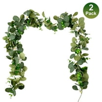 Eucalyptus Garland, Qissep 2 Pack 5.91 ft Artificial Eucalyptus with Flower, Hanging Plants for Wedding/Table/Backdrop/Arch Birthday Party Indoor Outdoor Decor
