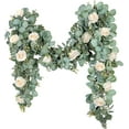thumbnail image 1 of Eucalyptus Garland Spring Decorations 6.56 Ft Lush Silver Dollar Leaves Boxwood Artificial Faux Greenery Vines for Baby Shower Wedding Party Table Runner Room Home Mantle Decor, Champagne, 1 of 13