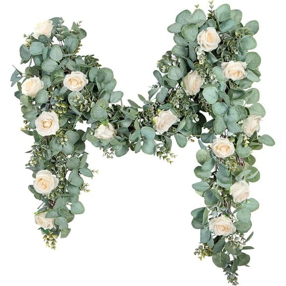 Eucalyptus Garland Spring Decorations 6.56 Ft Lush Silver Dollar Leaves Boxwood Artificial Faux Greenery Vines for Baby Shower Wedding Party Table Runner Room Home Mantle Decor, Champagne