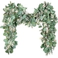 thumbnail image 1 of Eucalyptus Garland Spring Decorations, 6.56 Ft Lush Silver Dollar Leaves Boxwood with White Buds Artificial Faux Greenery Vines for Baby Shower Wedding Party Table Runner Room Home Mantle Decor, 1 of 12