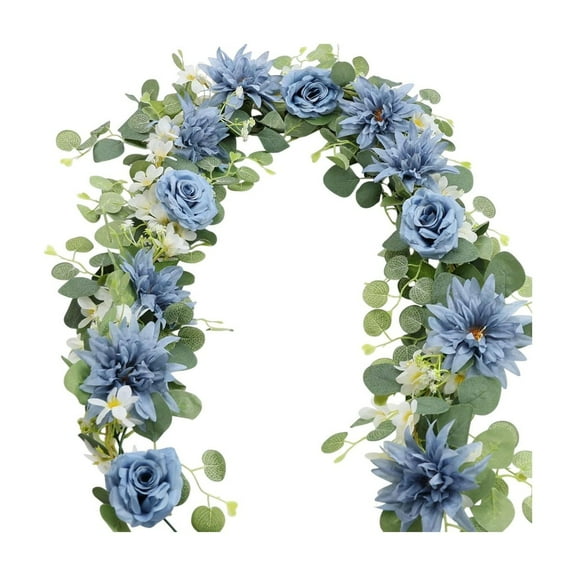 Eucalyptus Garland with Flowers - 5.9ft Fake Flower Garland for Thanksgiving Wedding Table Backdrop Arch Centerpieces Decorations