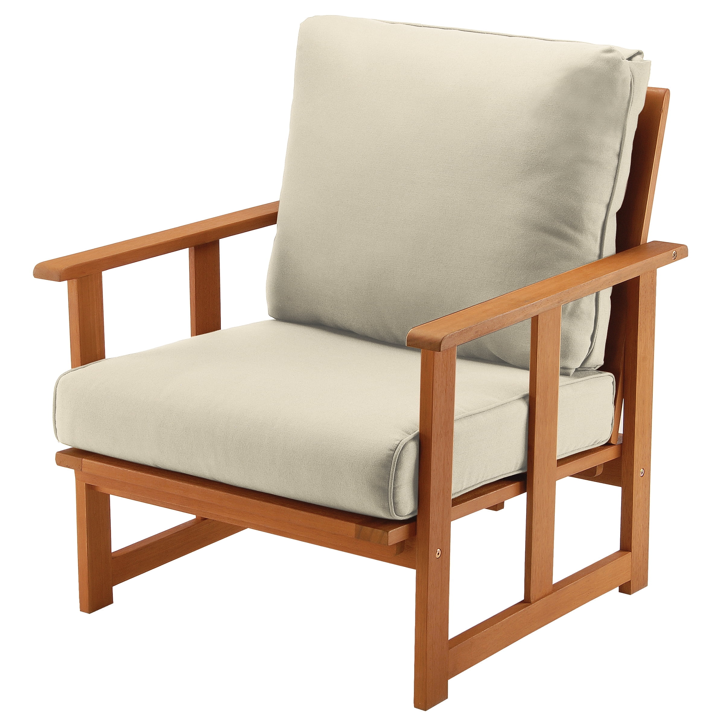 31x31x33" Eucalyptus Grandis Wood Cushioned Club Chair, Beige