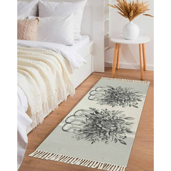 Eucalyptus Gray Hallway Runner Rug 2x6ft,Stripes Bottle Flower Cactus Plant Washable Woven Living Room Bedroom Kitchen Bathrom Carpet with Tassels,Indoor Outdoor Throw Door Mat for Entryway