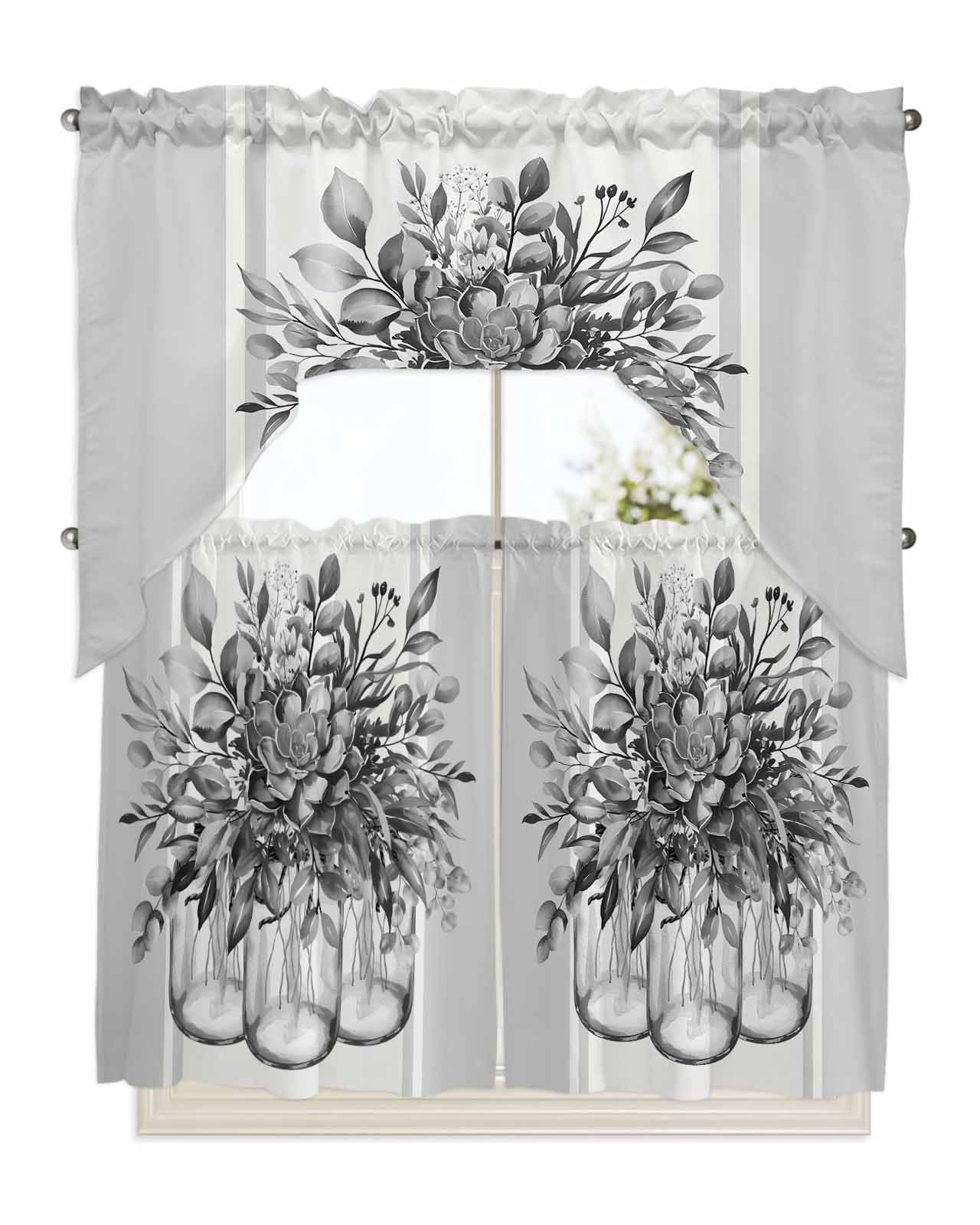 Eucalyptus Gray Kitchen Curtains Swag Valance and Tier Curtains Set 36