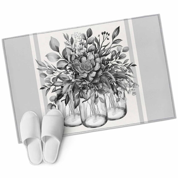 Eucalyptus Gray Large Area Rugs for Bedroom Living Room, Soft Non Slip Carpet Bedside Rug, Stripes Bottle Flower Cactus Plant Rectangular Floor Cover Kitchen Accent Rug 2'x3' for Dining Room/Office