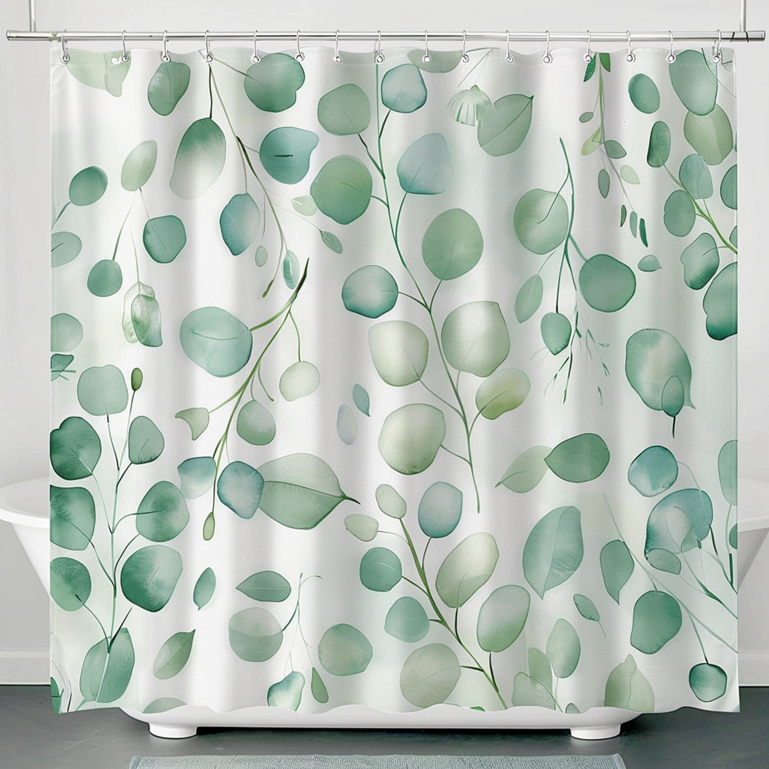 Eucalyptus Green Pastel Watercolor Floral Shower Curtain Boho Vintage Style Photo Inspiration