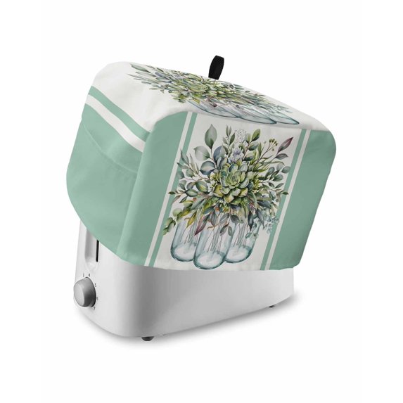 Eucalyptus Green Toaster Cover 2 Slice, Small Kitchen Appliance Covers, Stripes Flower Cactus Plant Toaster Oven Cover with Loop, Bread Machine Cover Polyester Dust Cover Protection