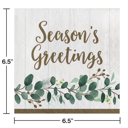 Eucalyptus Greens Lunch Napkins " Season's Greeting" 16 Count Christmas Holiday Paper Napkins