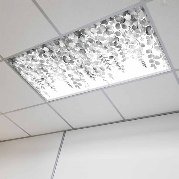 Eucalyptus Grey Magnetic Fluorescent Light Covers for Ceiling Lights 2x4Ft, Farmhouse Leaves Summer Spring Leaf Office Classroom Kitchen Drop Ceiling Light Covers Lighting Filters Shade Panel 1 Pack