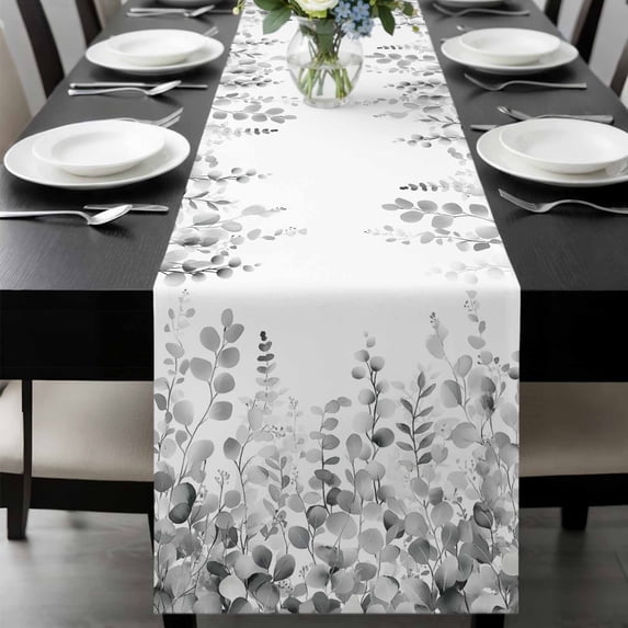 Eucalyptus Grey Table Runner 36 Inches Long, Farmhouse Leaves Summer Spring Leaf Kitchen Coffee Dining Table Decoration for Home Party Birthday Wedding Home Decor 13x36 Inches