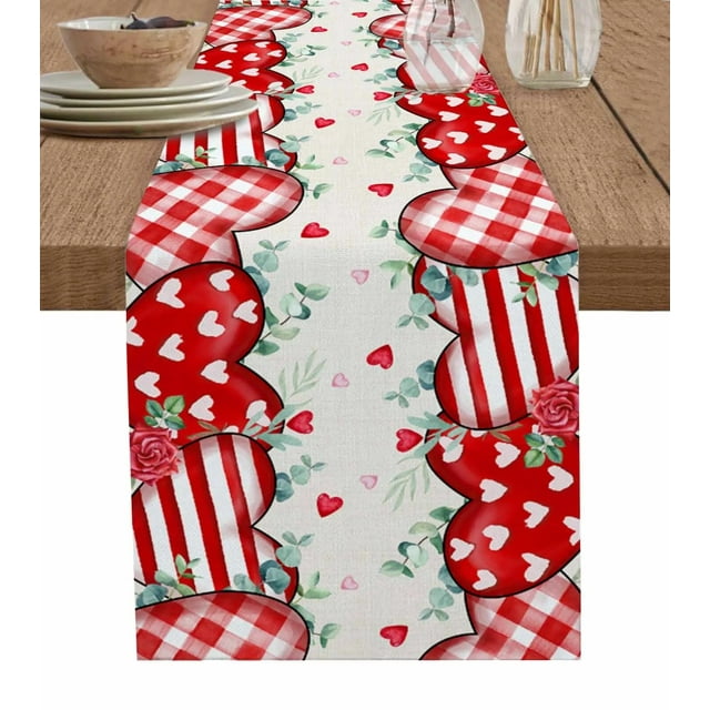 Aperturee White with Pink and Red Heart Rectangle Tablecloth, Scattered Love Pattern, Simple Valentine Dining Decor