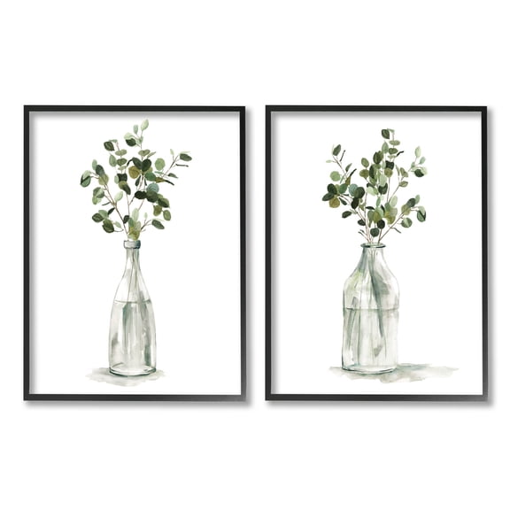 Eucalyptus Herbal Bouquet Arrangement Botanical & Floral Graphic Art Black Framed Art Print Wall Art, Set of 2