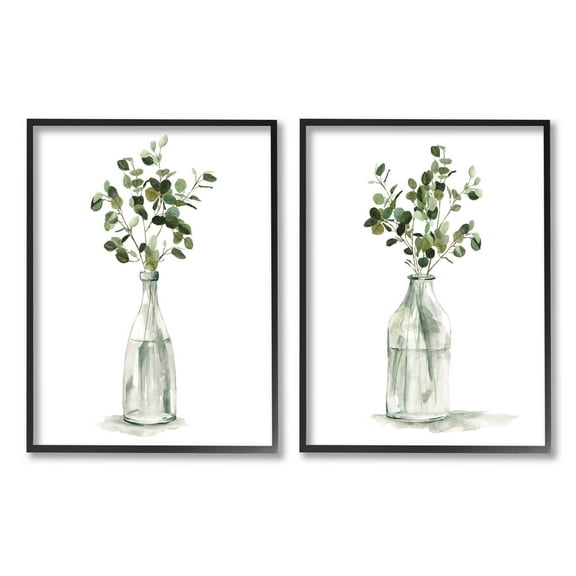 Eucalyptus Herbal Bouquet Arrangement Botanical & Floral Graphic Art Black Framed Art Print Wall Art, Set of 2
