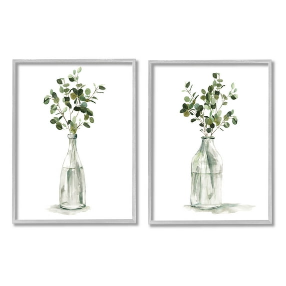 Eucalyptus Herbal Bouquet Arrangement Botanical & Floral Graphic Art Gray Framed Art Print Wall Art, Set of 2