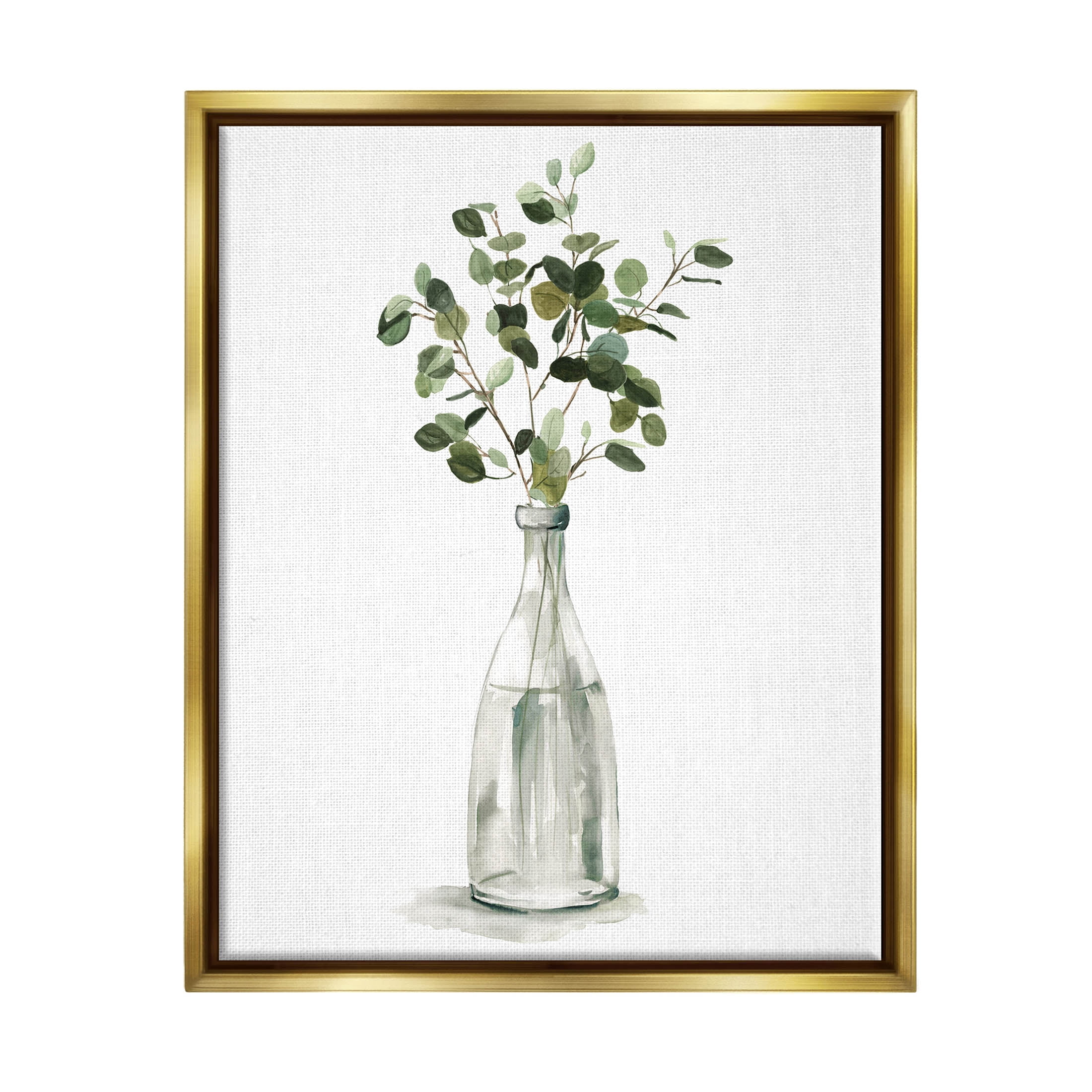 Eucalyptus Herbs Bottle Vase Botanical & Floral Graphic Art Metallic Gold Framed Art Print Wall Art
