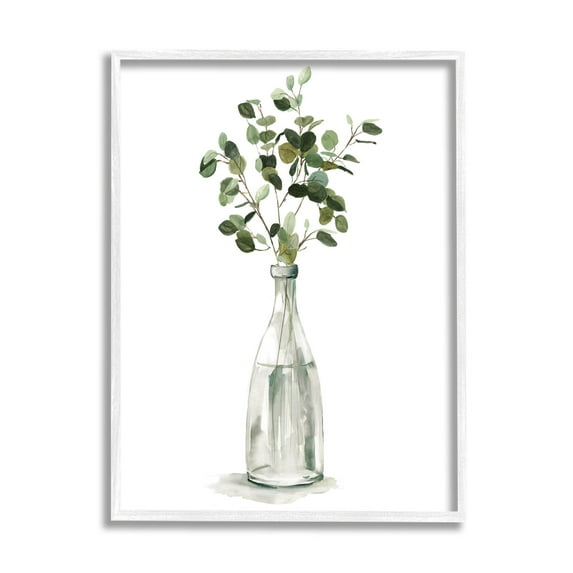 Eucalyptus Herbs Bottle Vase Botanical & Floral Graphic Art White Framed Art Print Wall Art