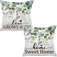 thumbnail image 1 of Eucalyptus Home Sweet Home Throw Pillow Covers 18 x 18 Inch Set of 2, Spring Summer Eucalyptus Decorative Farmhouse Holiday Cushion Case for Home Sofa Couch, 1 of 6