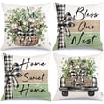 thumbnail image 1 of Eucalyptus Home Sweet Home Throw Pillow Covers 18x18 Inch Set of 4, Cotton Truck Striped Bless Our Nest Spring Decorative Farmhouse Decoration for Home G541-18, 1 of 5