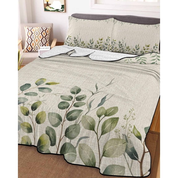 Eucalyptus King Size Down Alternative Comforter, Lightweight Comforter Quilt Bedding Set with Pillow Shams Sage Green Farmhouse Leaf Pastoral Plant All Seasons Bed Comforter Duvet Insert 96"x106"