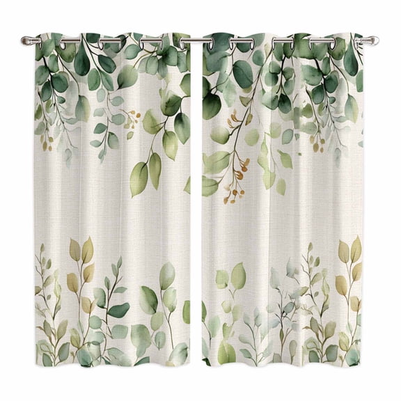 Eucalyptus Kitchen Curtains 84 Inch Length, Rustic Chic Greenery Plant Round Weeping Leaf Grommet Top Bedroom Living Room Curtains, Light Filtering Cafe Curtain Drapes 2 Panels Set 104''x84''