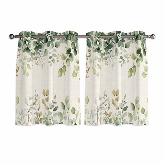 Eucalyptus Kitchen Curtains Short 45 Inch Length, Rustic Chic Greenery Plant Round Weeping Leaf Grommet Top Bedroom Living Room Curtains, Light Filtering Cafe Curtain Drapes 2 Panels Set 84''x45''