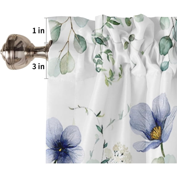 Eucalyptus Kitchen Curtains Valances Bathroom Valances for Windows Watercolor Plant Leaves Sage Green Window Treatment Short Topper Valances Rod Pocket Window Valance for Bedroom, 54"x18"